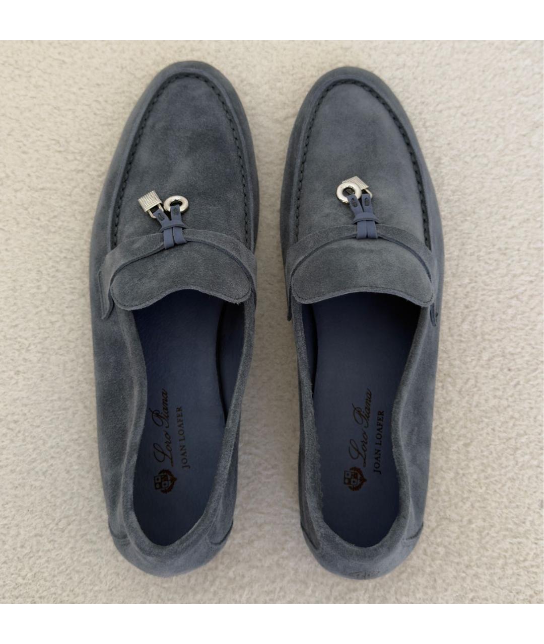 LORO PIANA Голубые замшевые лоферы, фото 3