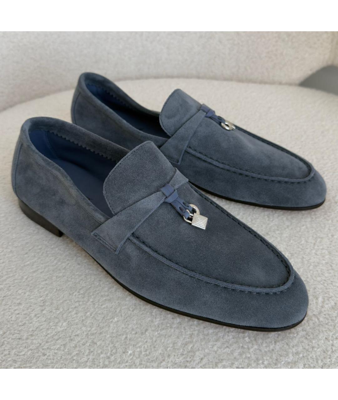 LORO PIANA Голубые замшевые лоферы, фото 5