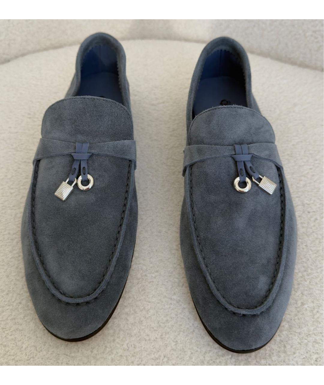 LORO PIANA Голубые замшевые лоферы, фото 2