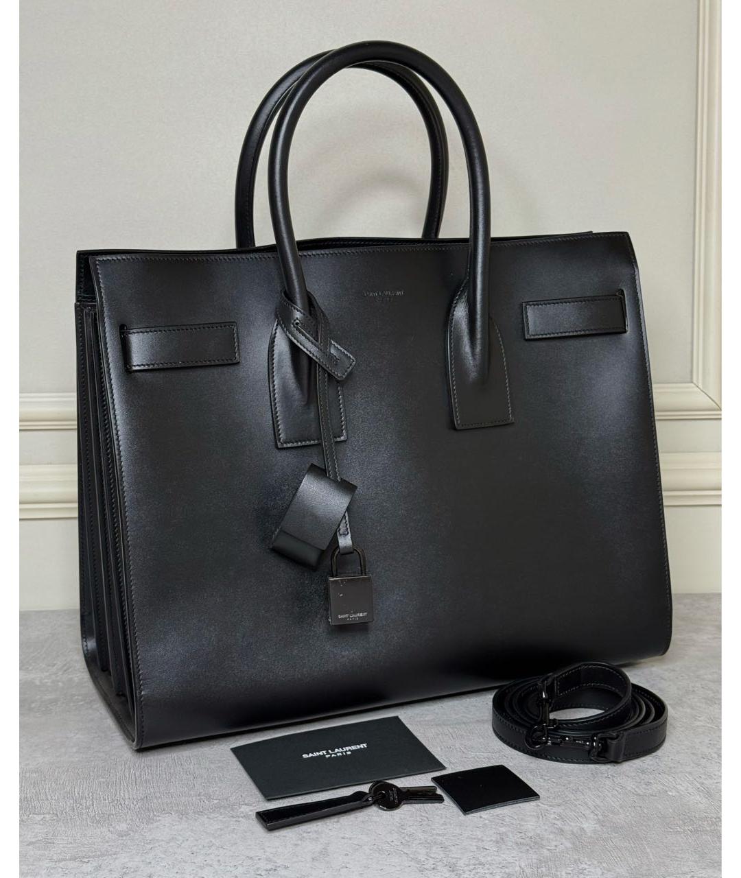 SAINT LAURENT Черная кожаная сумка с короткими ручками, фото 2