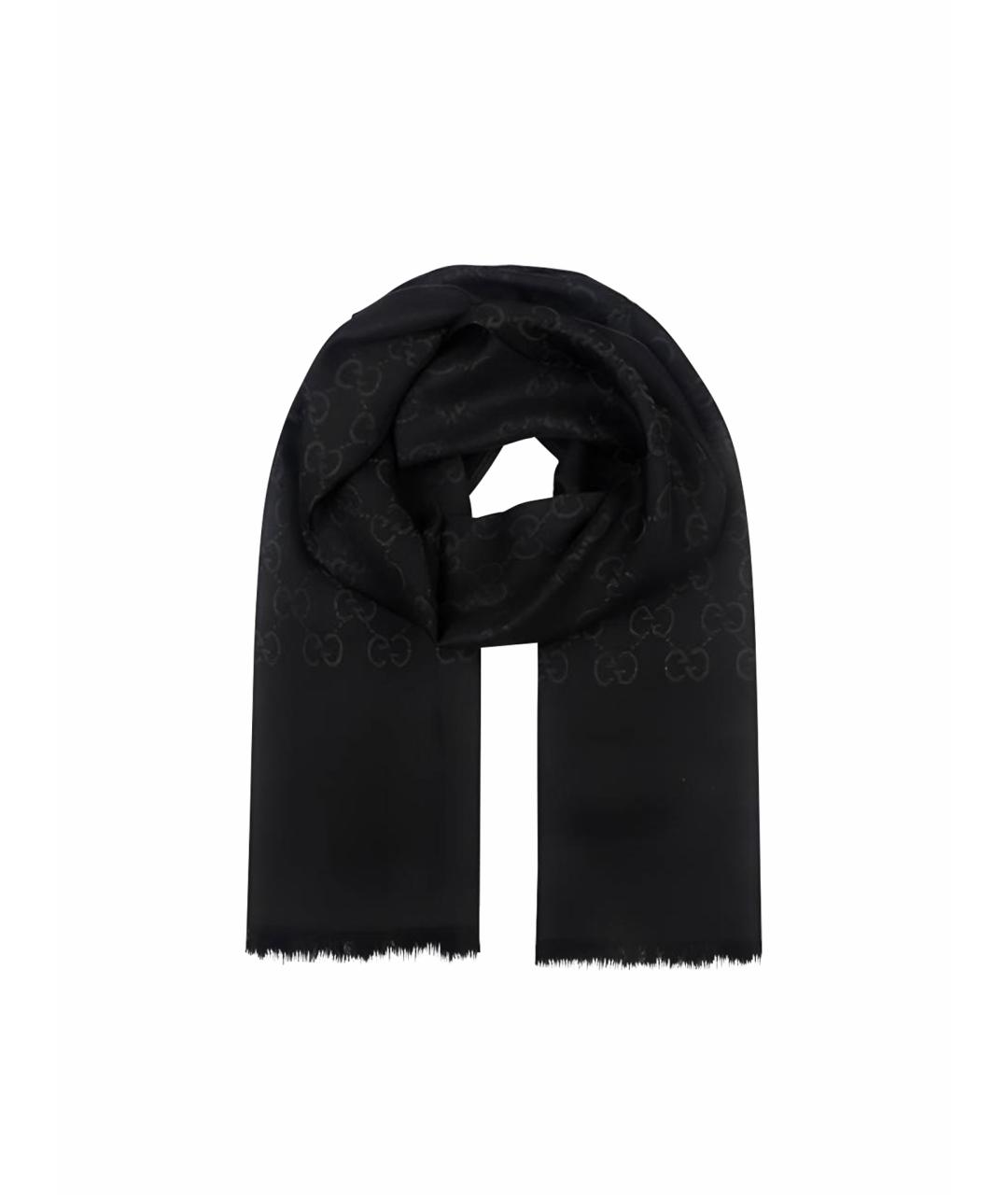 GUCCI Черный шерстяной платок, фото 1