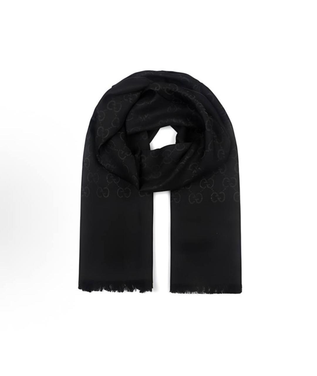 GUCCI Черный шерстяной платок, фото 2