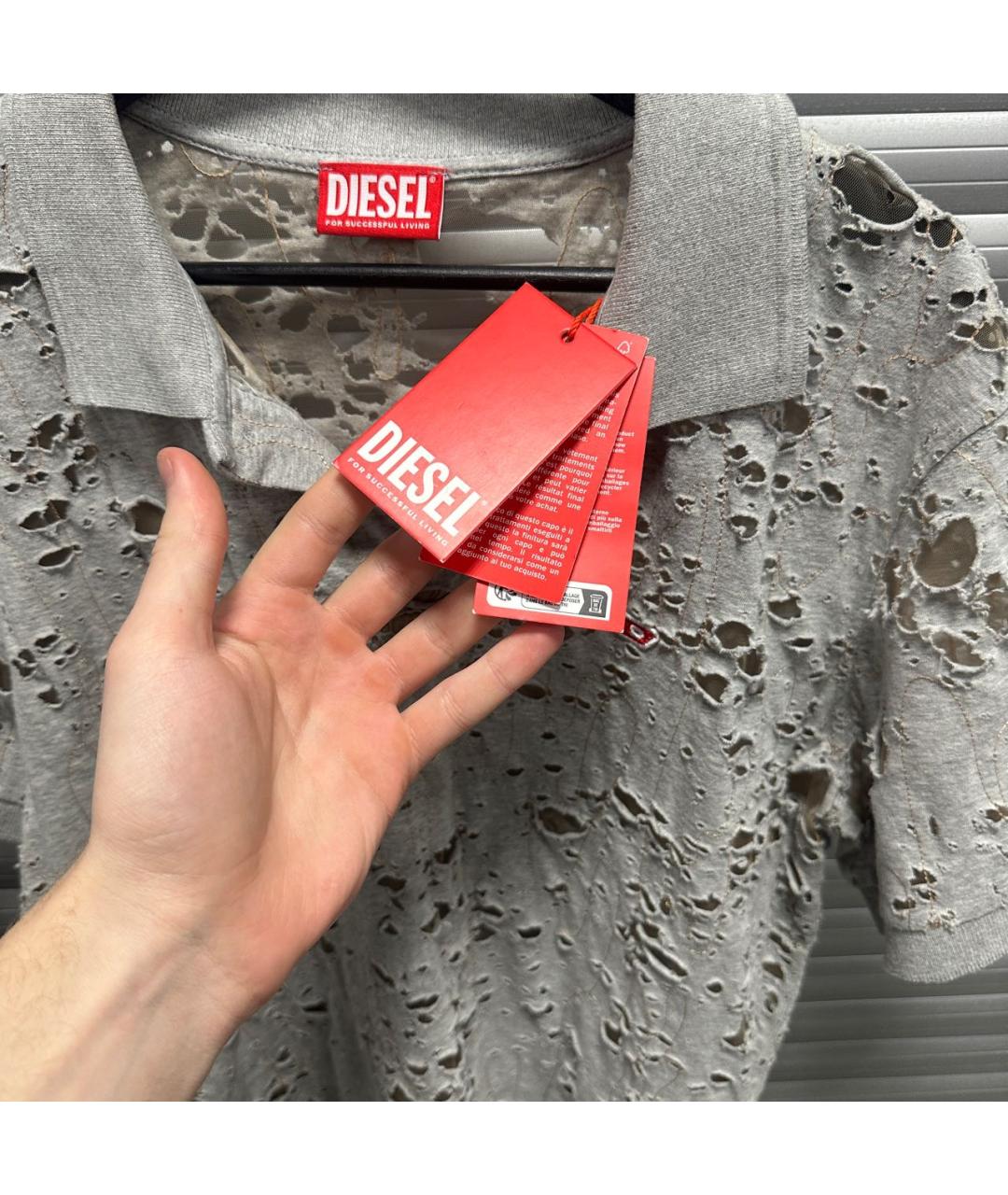 DIESEL Серое хлопко-полиэстеровое поло с коротким рукавом, фото 3