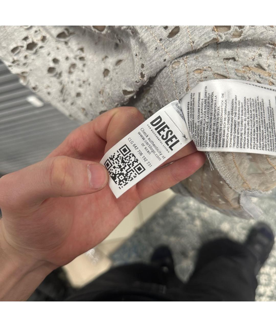 DIESEL Серое хлопко-полиэстеровое поло с коротким рукавом, фото 4