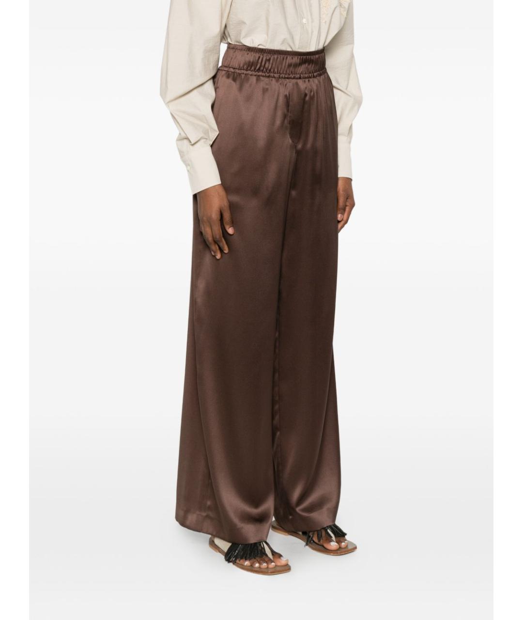BRUNELLO CUCINELLI Коричневые шелковые прямые брюки, фото 5