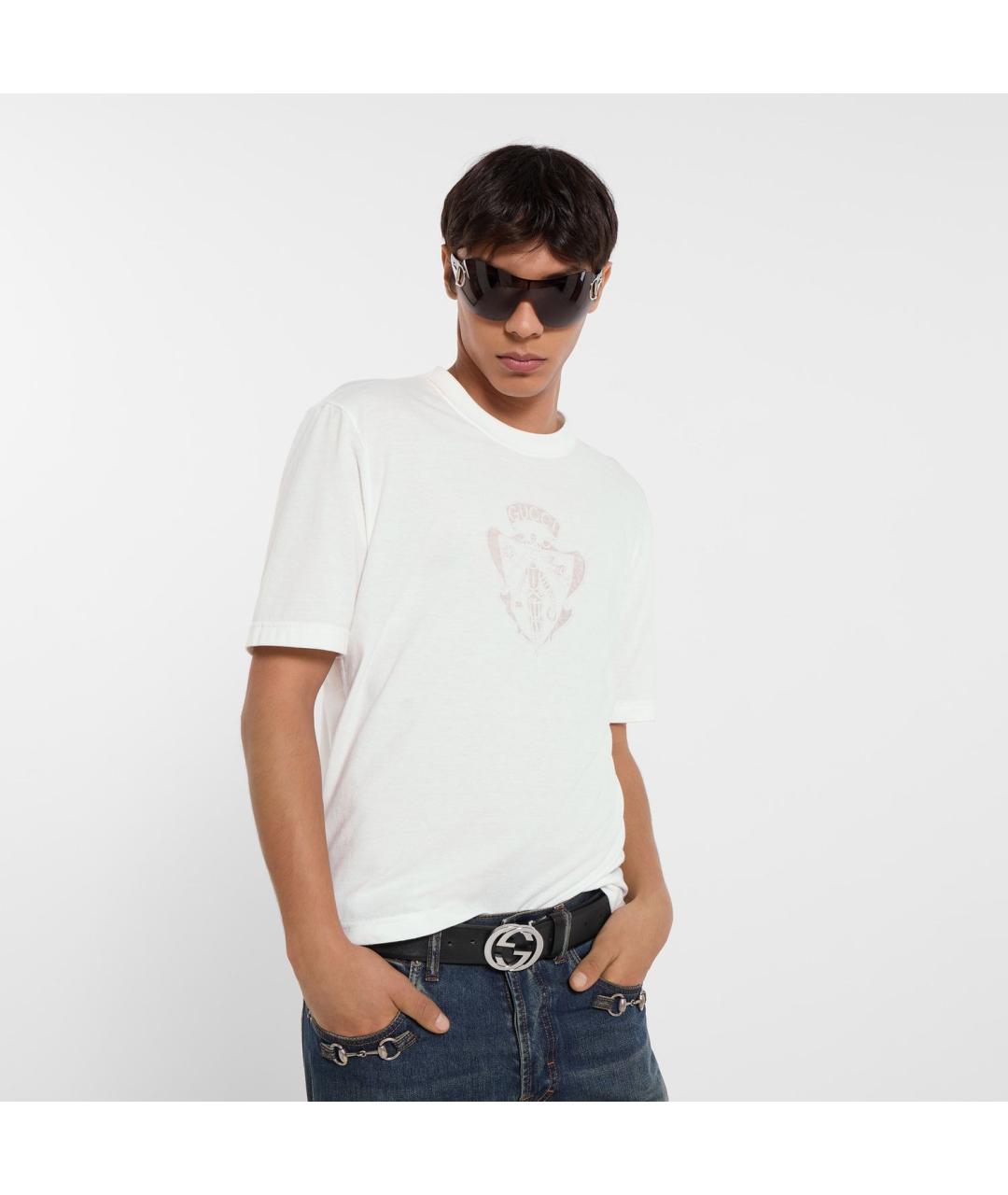 GUCCI Белая хлопко-полиэстеровая футболка, фото 3