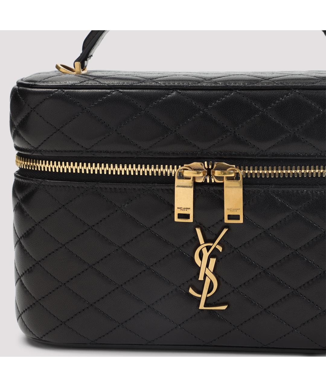 SAINT LAURENT Черная кожаная сумка с короткими ручками, фото 4