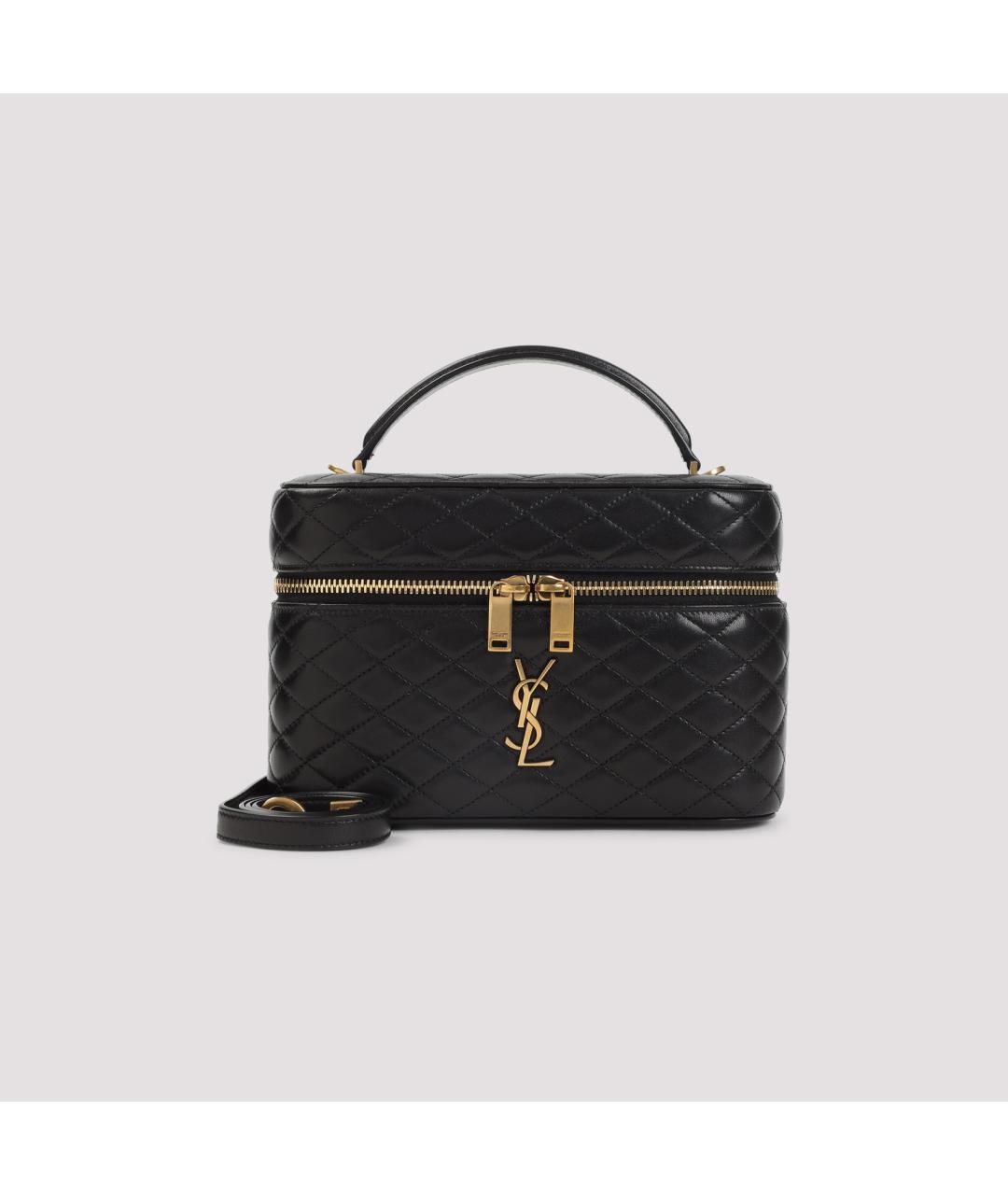 SAINT LAURENT Черная кожаная сумка с короткими ручками, фото 2