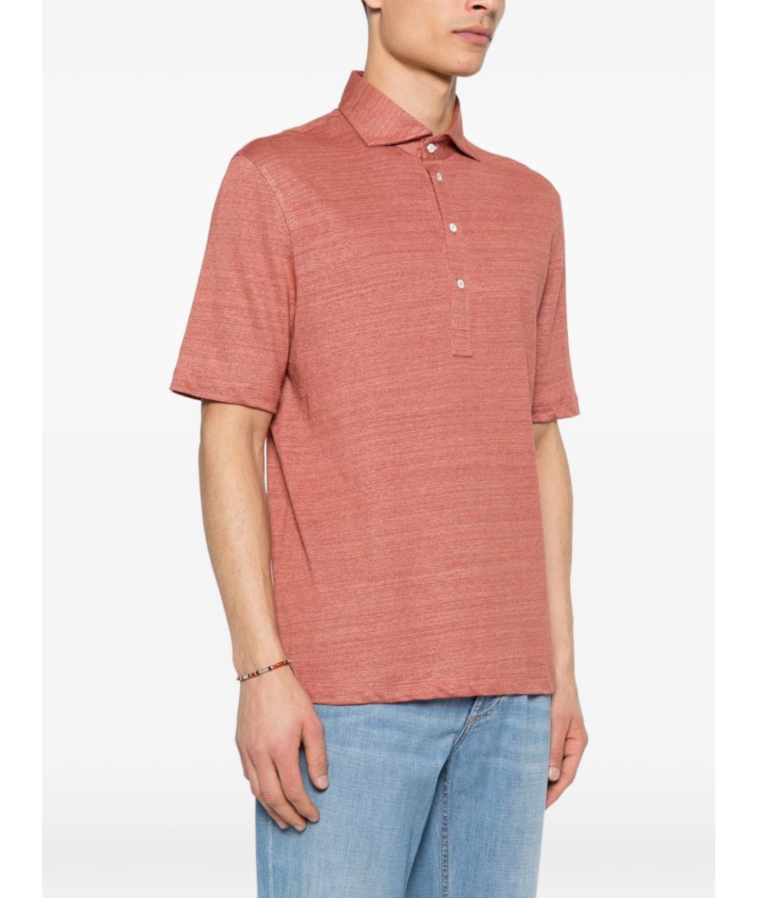 BRUNELLO CUCINELLI Красное хлопко-леновое поло с коротким рукавом, фото 5