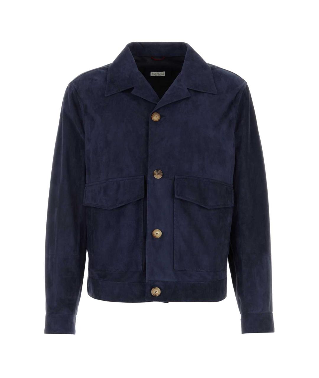 BRUNELLO CUCINELLI Синяя кожаная куртка, фото 1