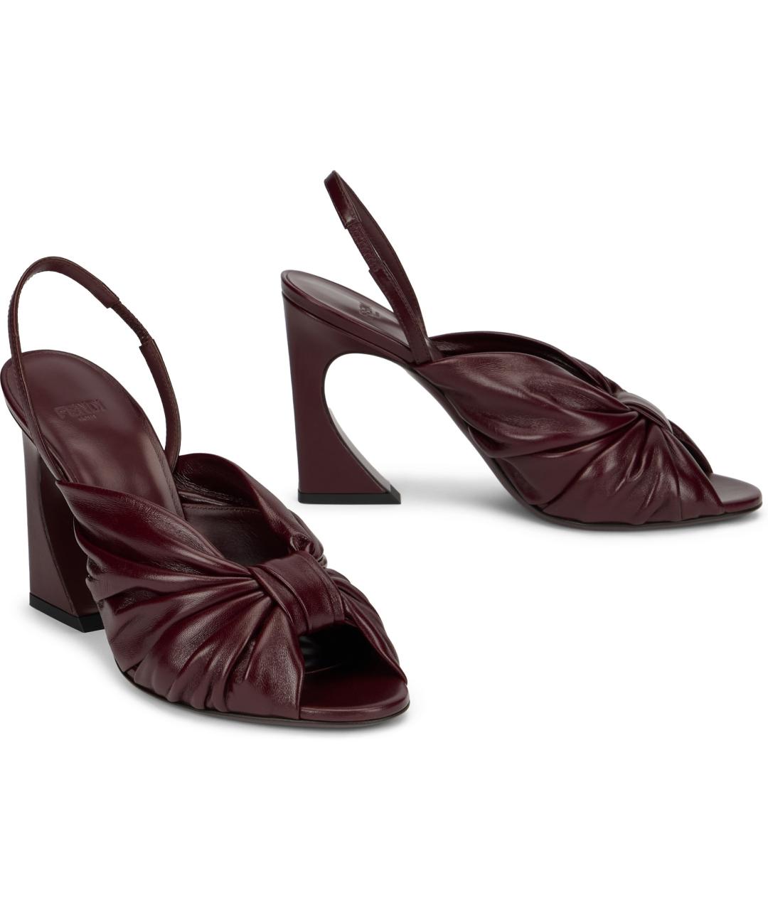 FENDI Бордовые кожаные босоножки, фото 3