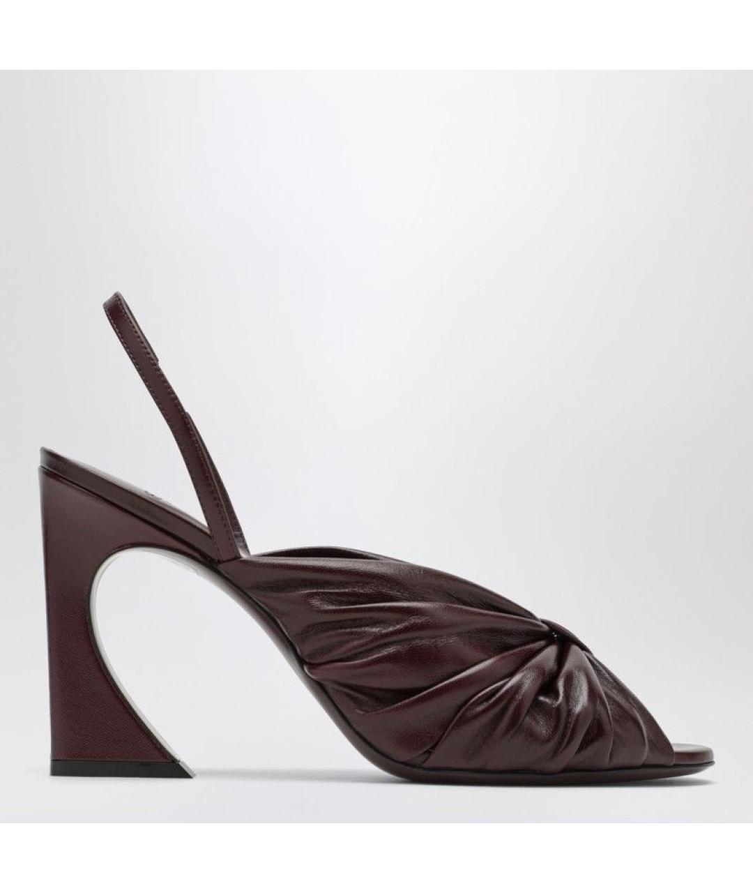 FENDI Бордовые кожаные босоножки, фото 5