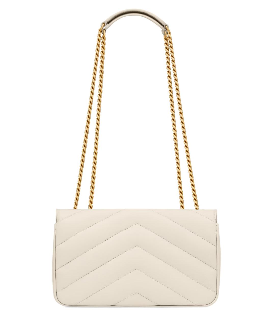 SAINT LAURENT Белая кожаная сумка через плечо, фото 3