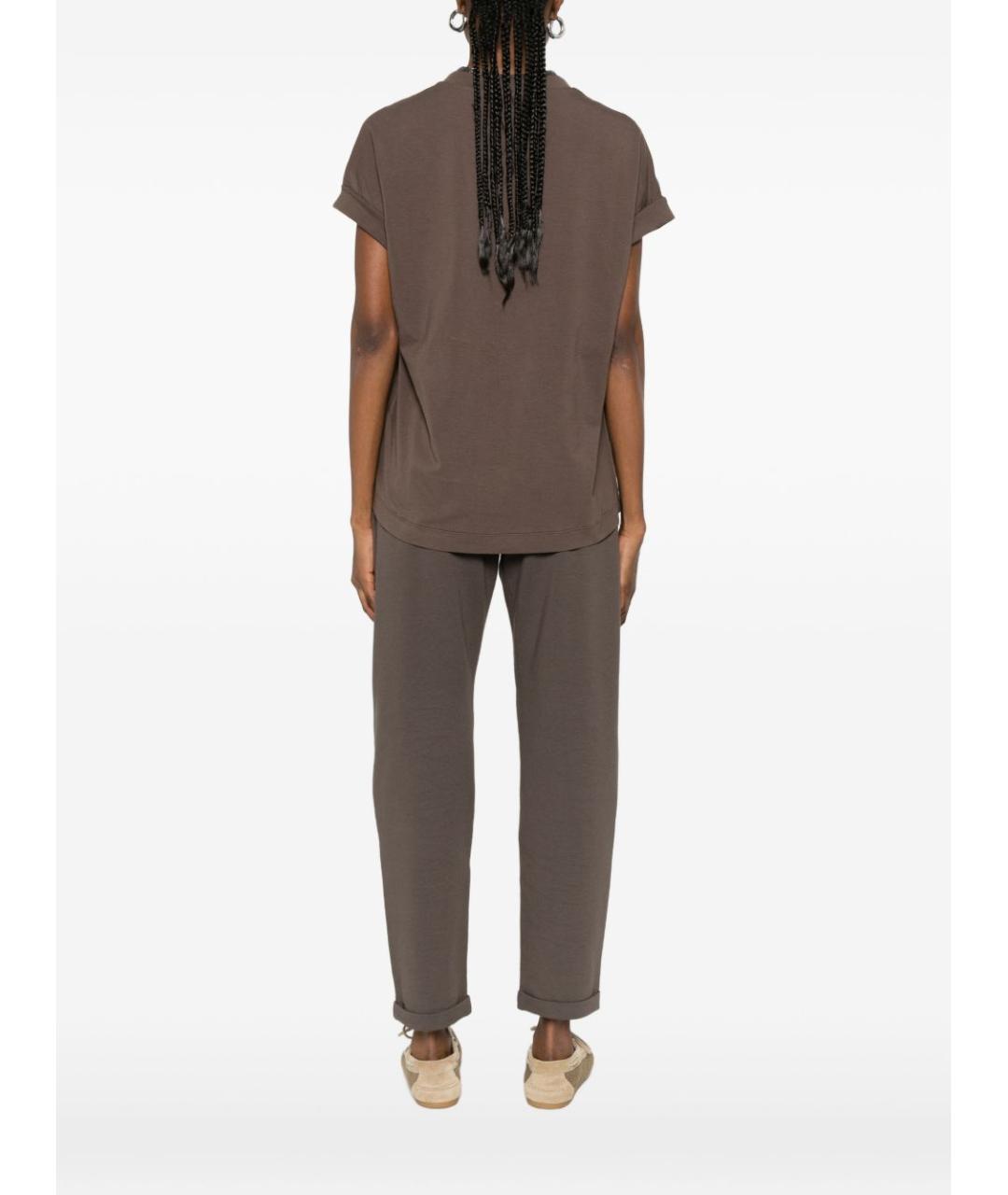 BRUNELLO CUCINELLI Коричневая хлопковая футболка, фото 4
