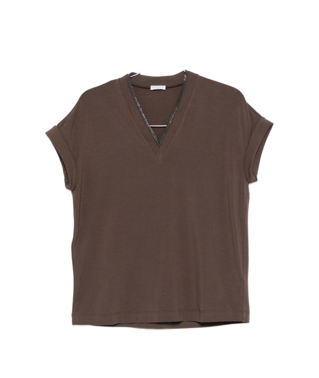 BRUNELLO CUCINELLI Коричневая хлопковая футболка, фото 1