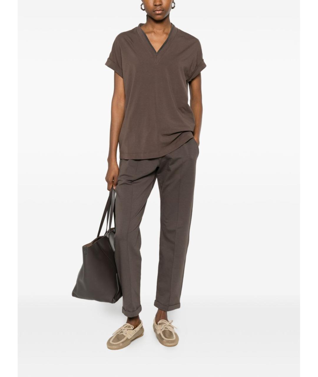 BRUNELLO CUCINELLI Коричневая хлопковая футболка, фото 5