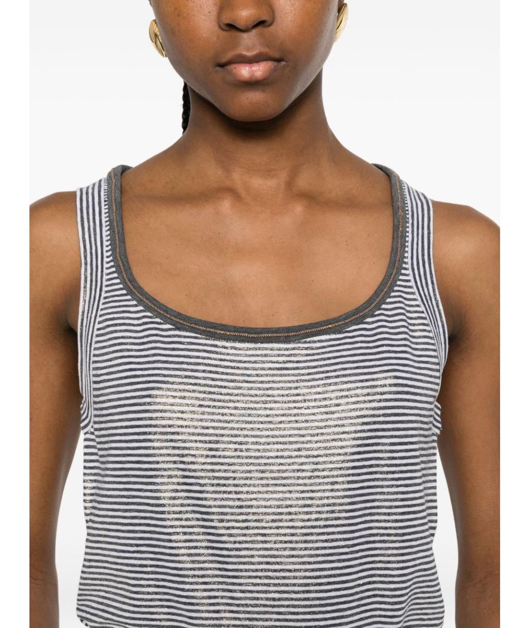 BRUNELLO CUCINELLI Синяя льняная майка, фото 2