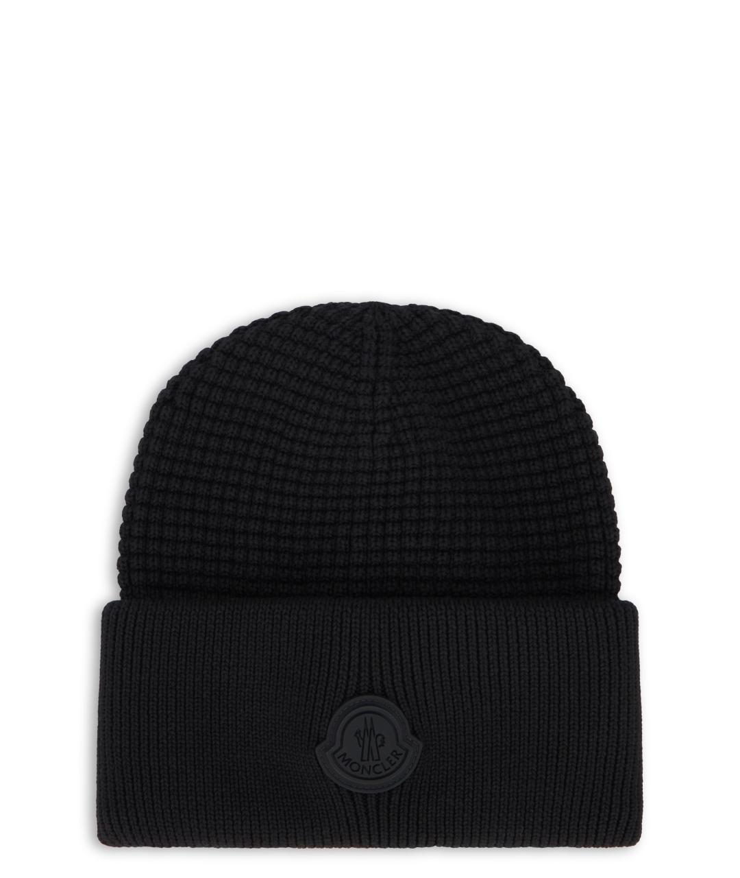 MONCLER Черная шерстяная шапка, фото 1