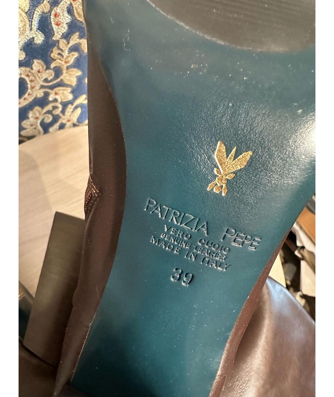 PATRIZIA PEPE Коричневые кожаные сапоги, фото 6