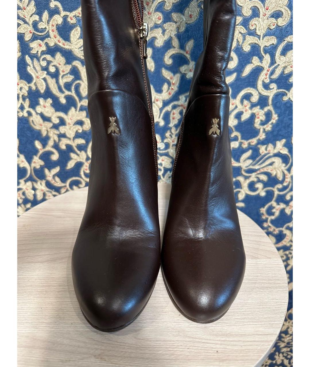 PATRIZIA PEPE Коричневые кожаные сапоги, фото 3