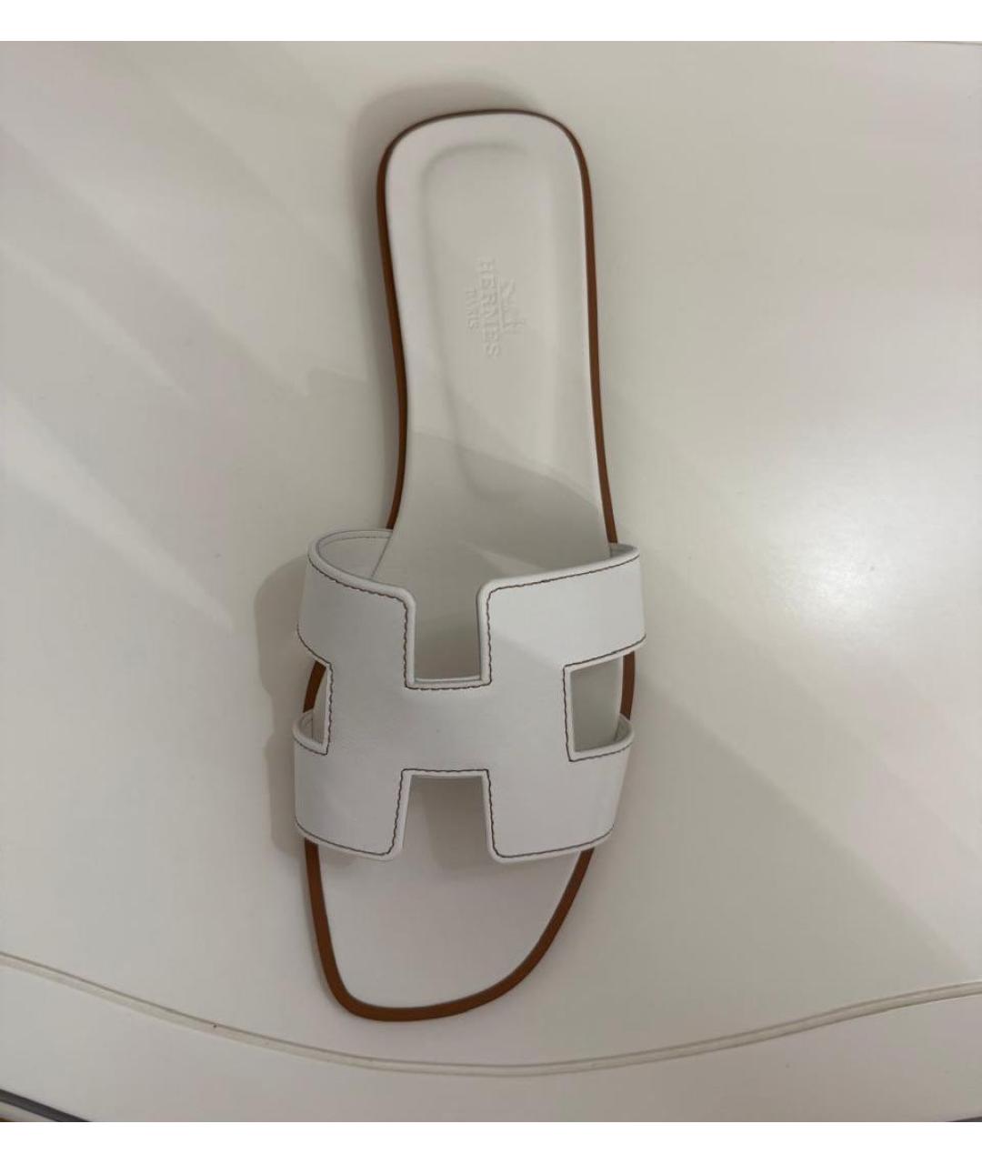HERMES Белые кожаные сандалии, фото 4