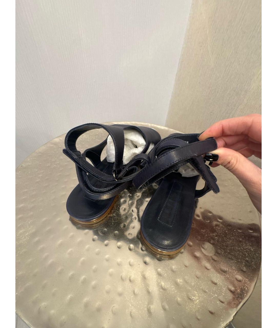 JIL SANDER Темно-синие кожаные сандалии, фото 4