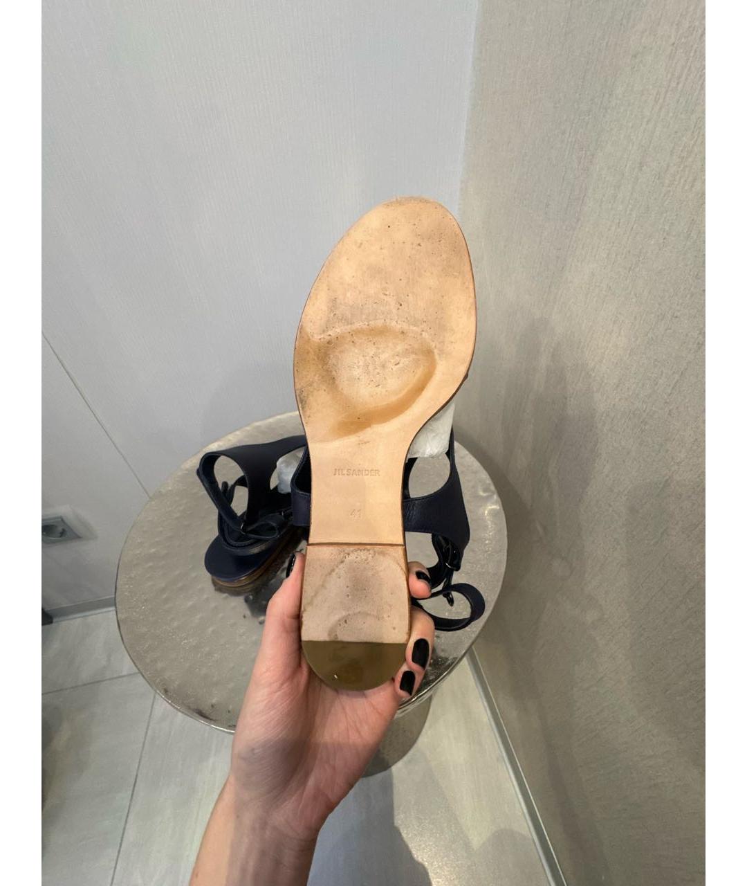 JIL SANDER Темно-синие кожаные сандалии, фото 5