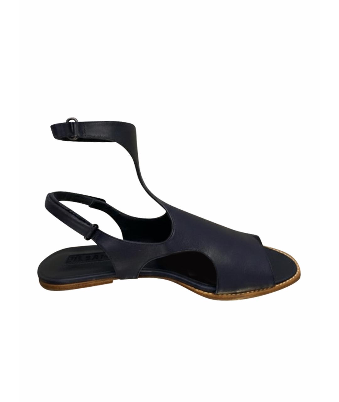 JIL SANDER Темно-синие кожаные сандалии, фото 1