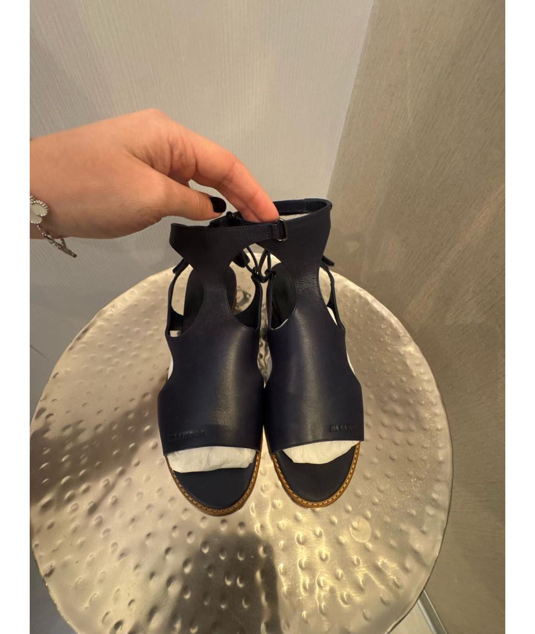 JIL SANDER Темно-синие кожаные сандалии, фото 2