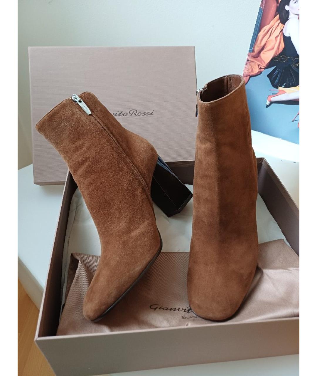 GIANVITO ROSSI Коричневые замшевые ботильоны, фото 4