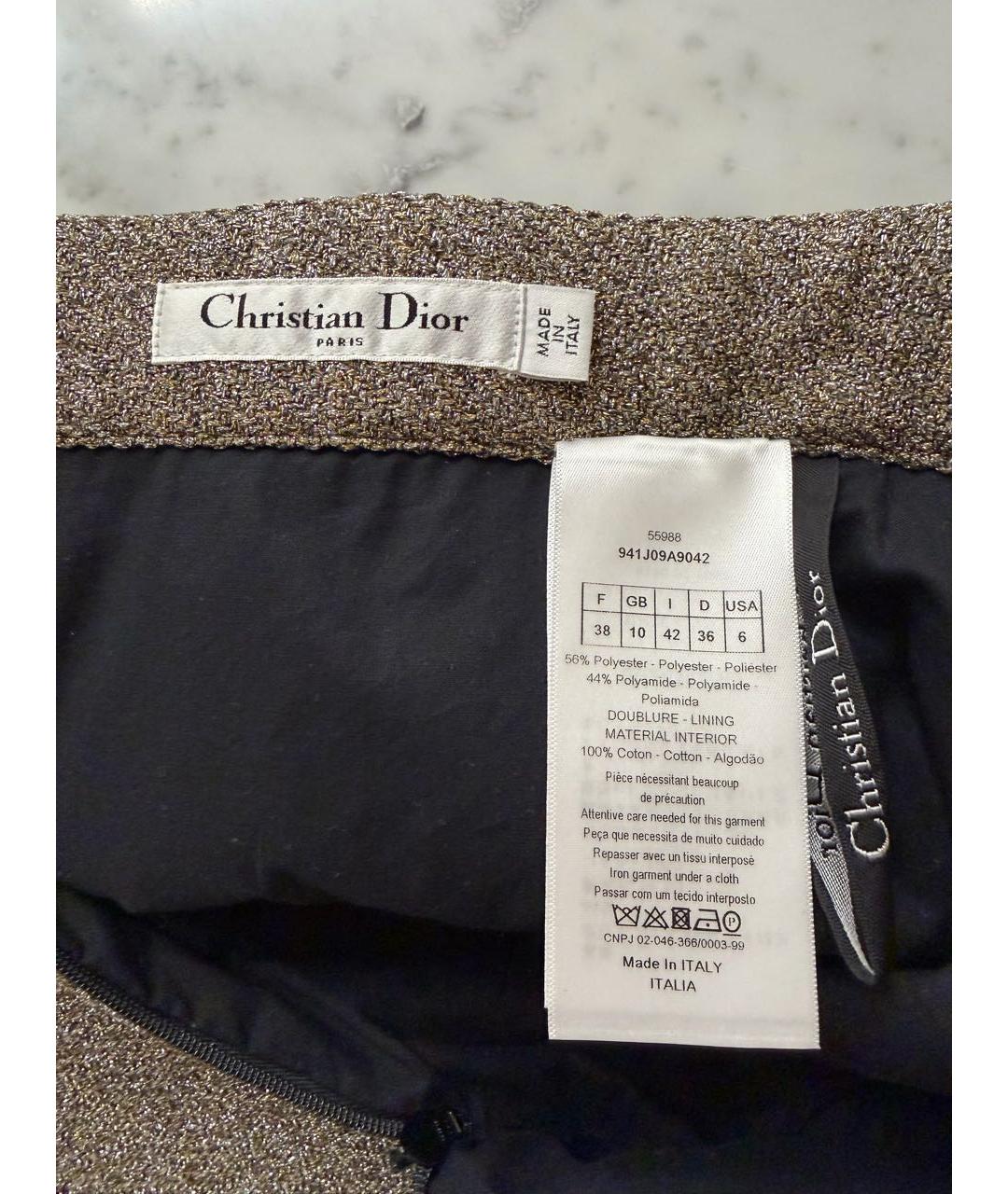 CHRISTIAN DIOR Золотая хлопковая юбка миди, фото 3