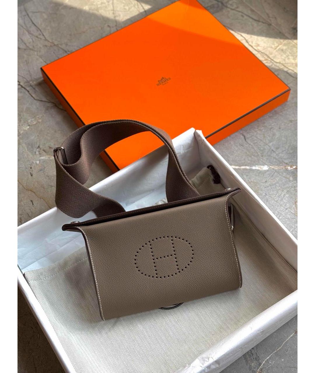 HERMES Хаки кожаная сумка на плечо, фото 3