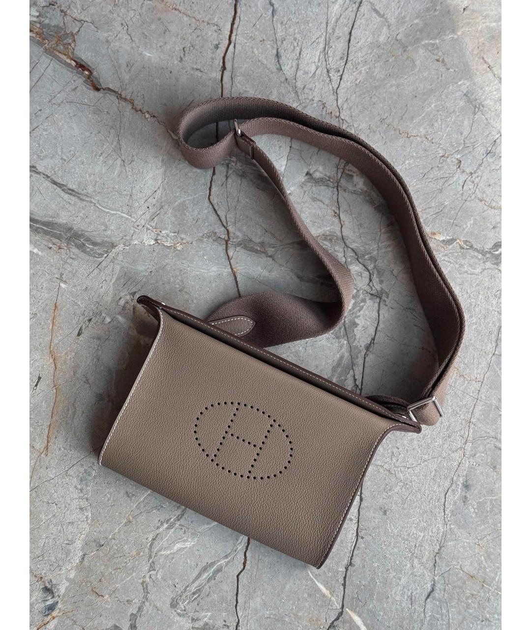 HERMES Хаки кожаная сумка на плечо, фото 5