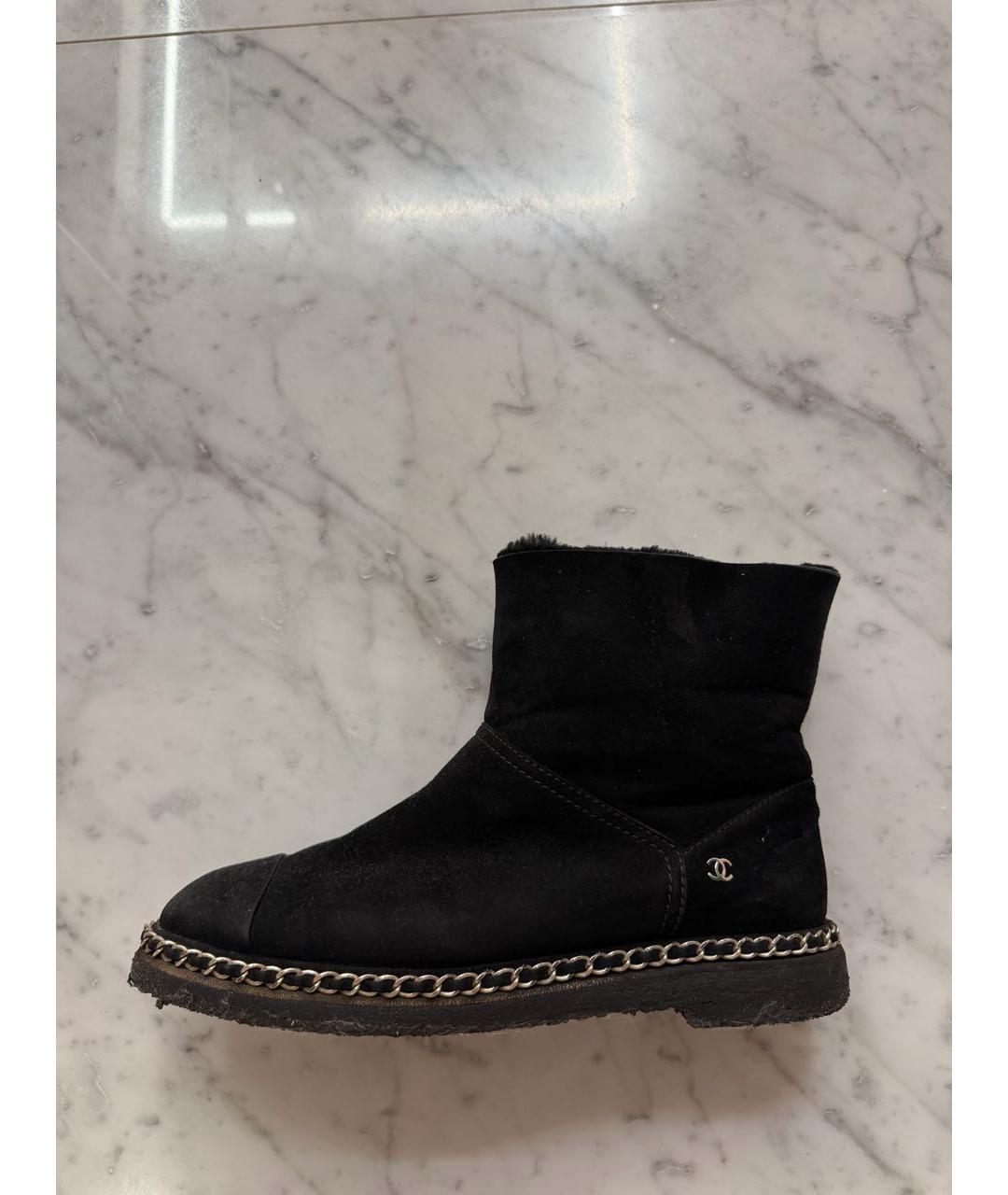 CHANEL Черные нубуковые полусапоги, фото 4