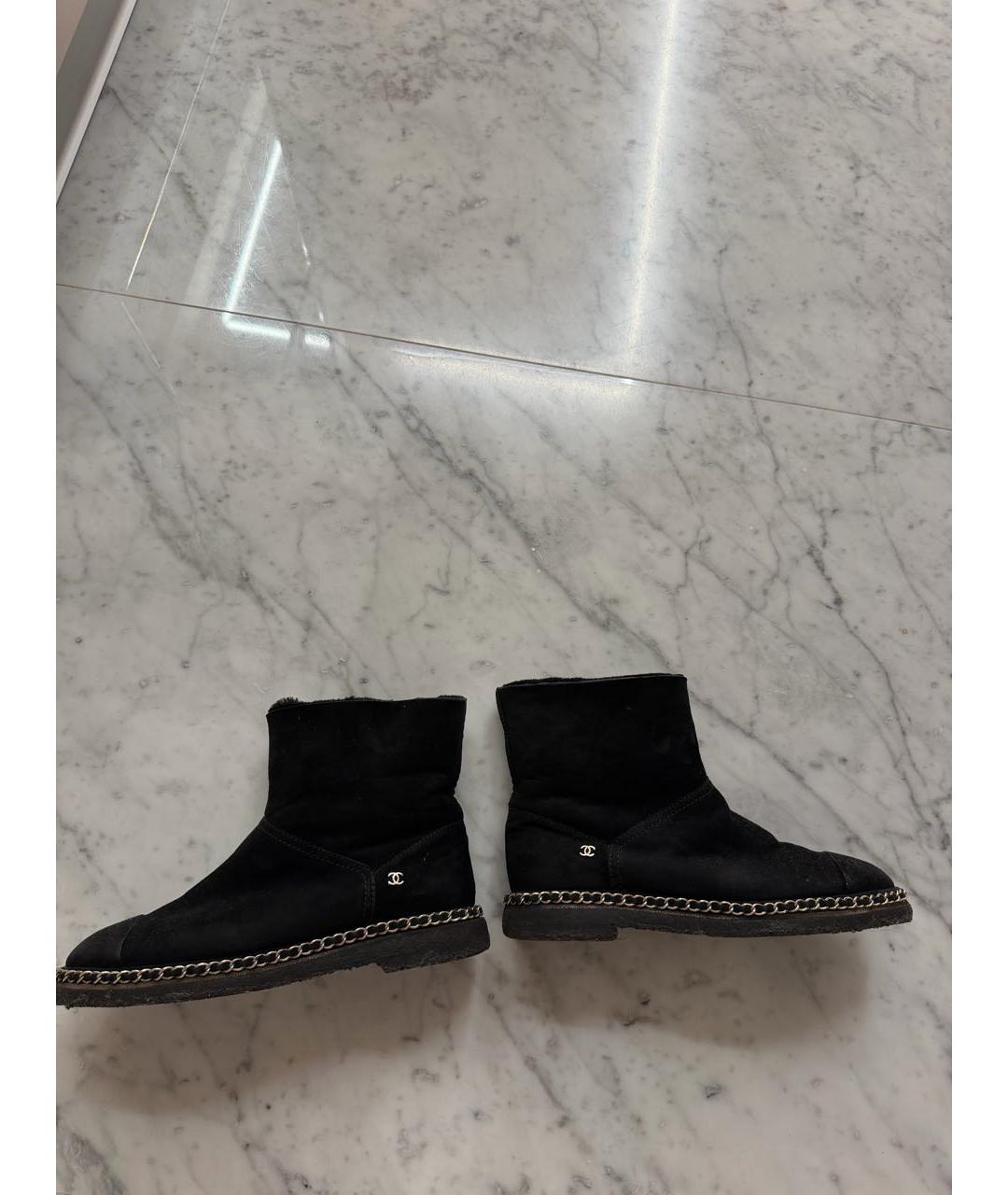 CHANEL Черные нубуковые полусапоги, фото 6
