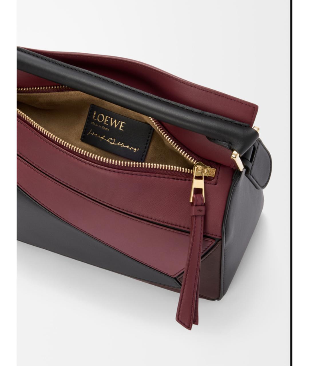 LOEWE Бордовая кожаная сумка с короткими ручками, фото 2