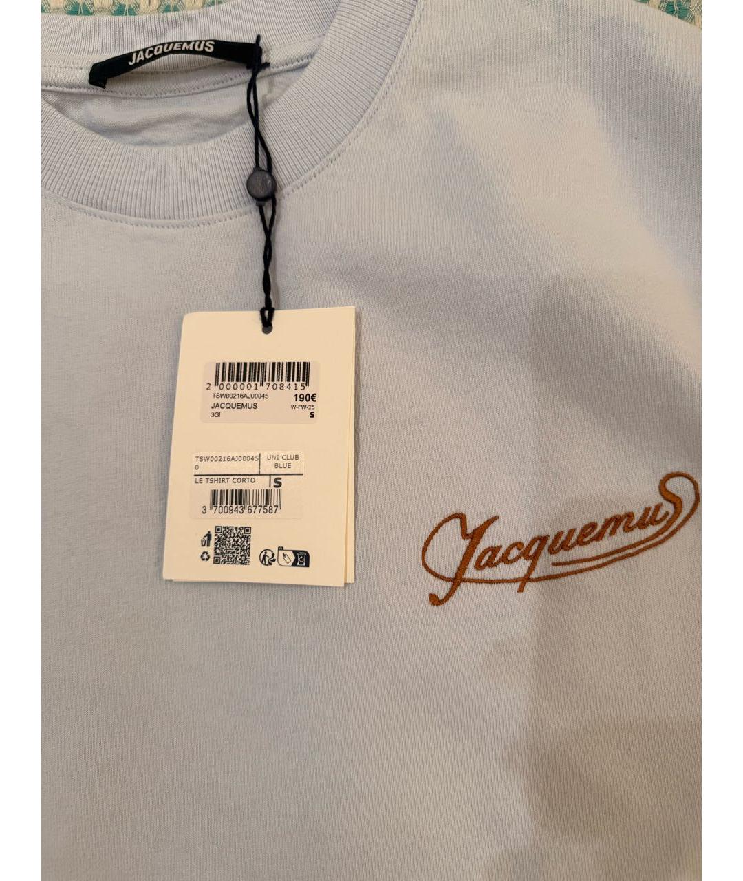 JACQUEMUS Голубая хлопковая футболка, фото 3