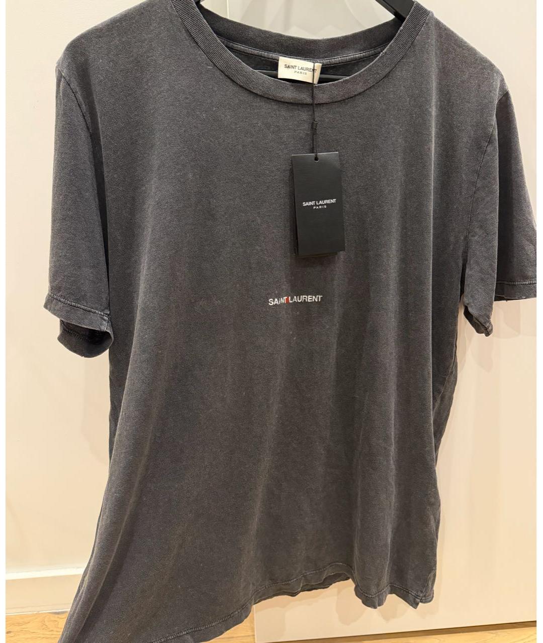 SAINT LAURENT Серая хлопковая футболка, фото 2