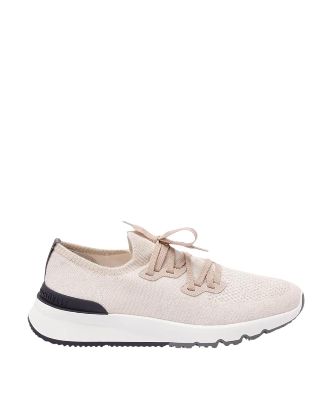 BRUNELLO CUCINELLI Бежевые текстильные низкие кроссовки / кеды, фото 1