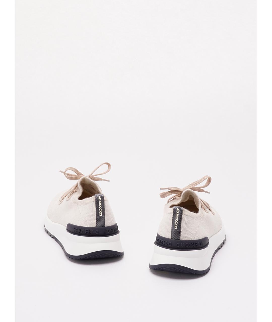BRUNELLO CUCINELLI Бежевые текстильные низкие кроссовки / кеды, фото 3