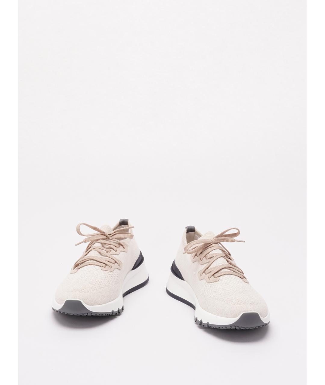 BRUNELLO CUCINELLI Бежевые текстильные низкие кроссовки / кеды, фото 2