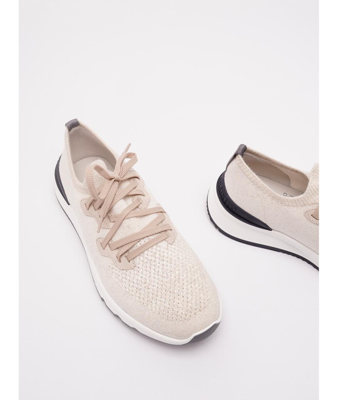 BRUNELLO CUCINELLI Бежевые текстильные низкие кроссовки / кеды, фото 5