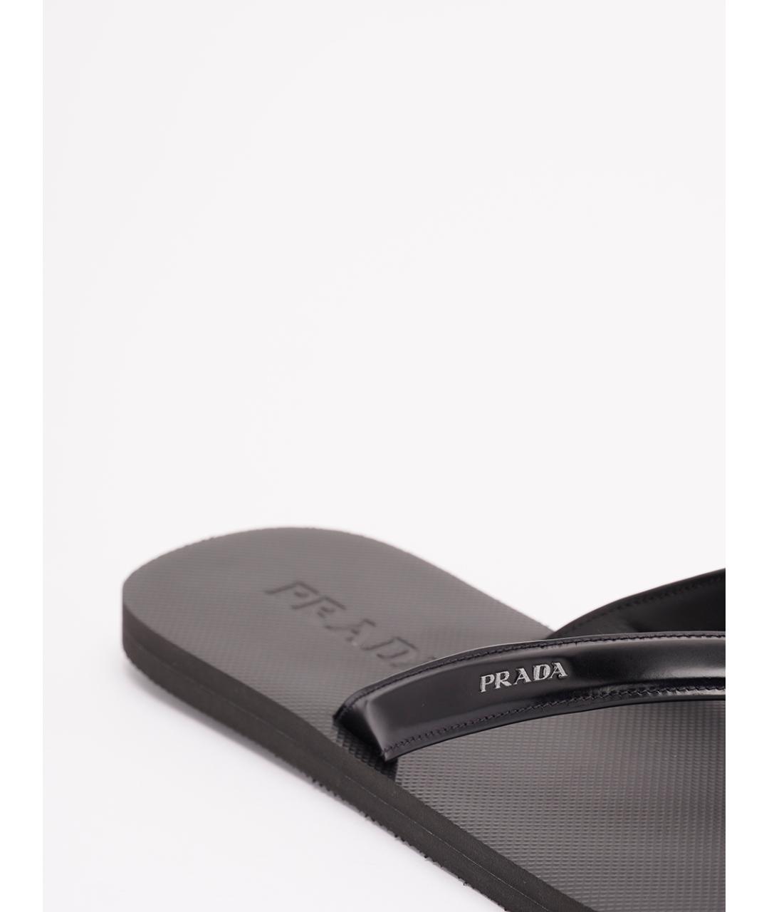 PRADA Черные кожаные шлепанцы, фото 5