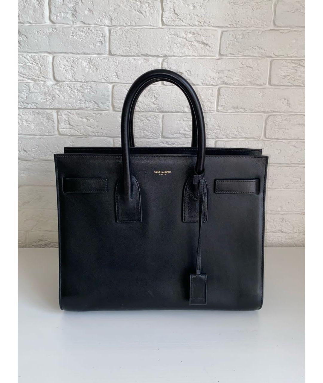 SAINT LAURENT Черная кожаная сумка с короткими ручками, фото 2