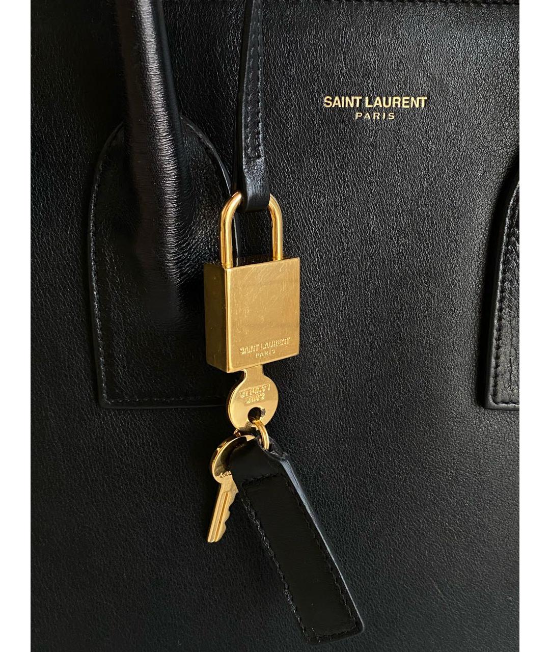 SAINT LAURENT Черная кожаная сумка с короткими ручками, фото 6