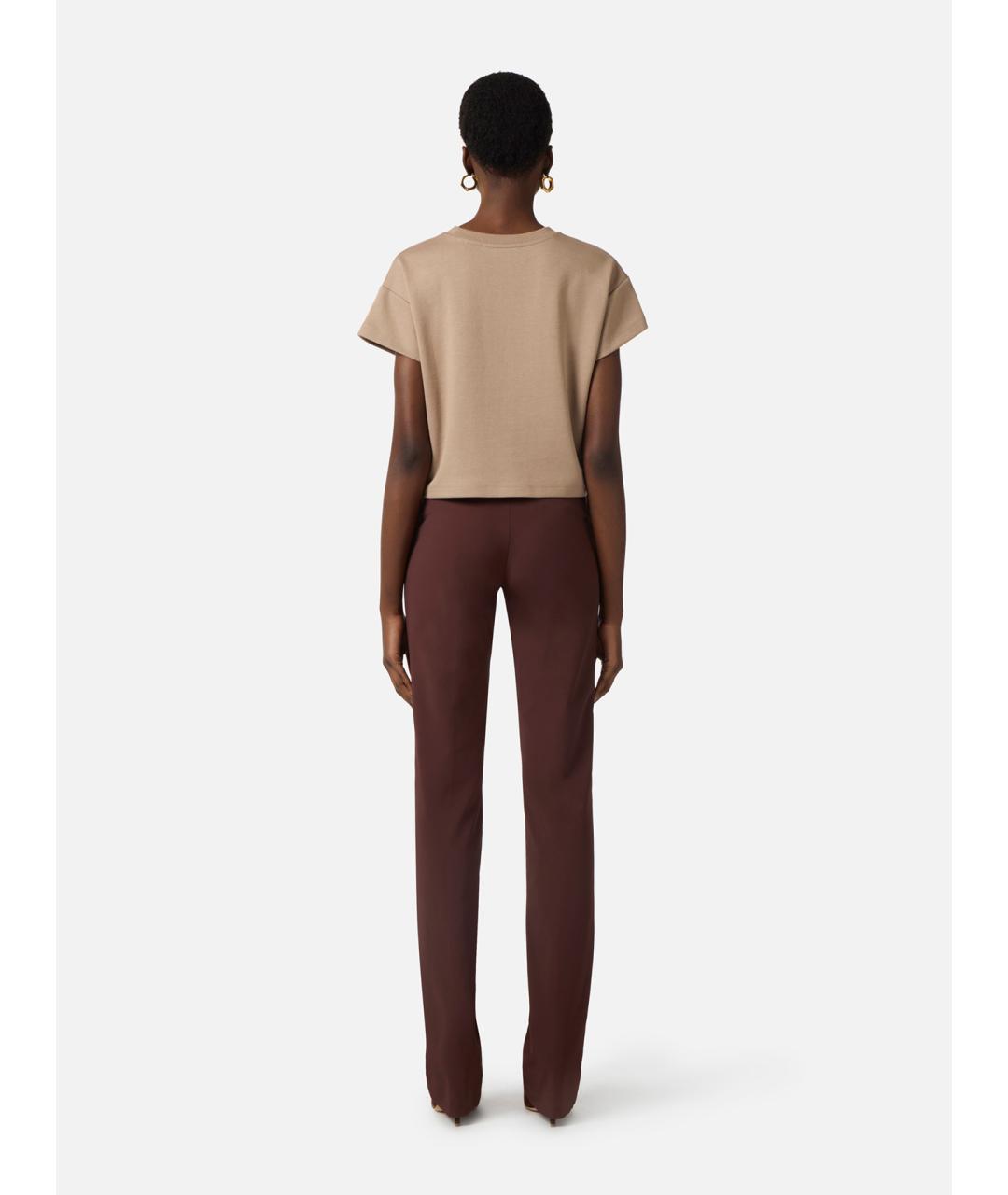 ELISABETTA FRANCHI Коричневые полиамидовые прямые брюки, фото 4