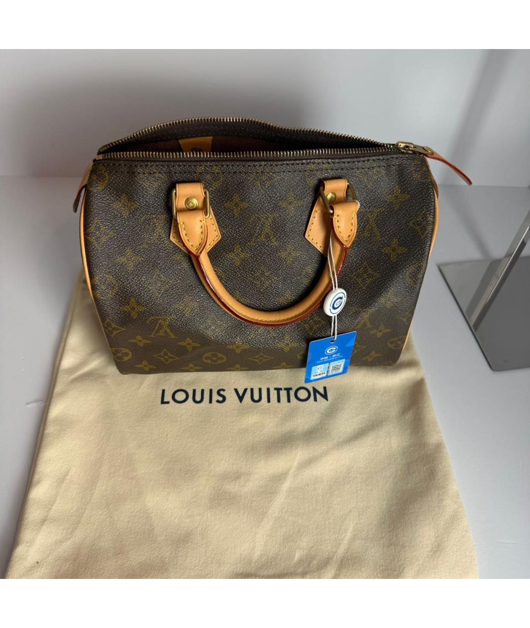 LOUIS VUITTON Коричневая кожаная сумка с короткими ручками, фото 8