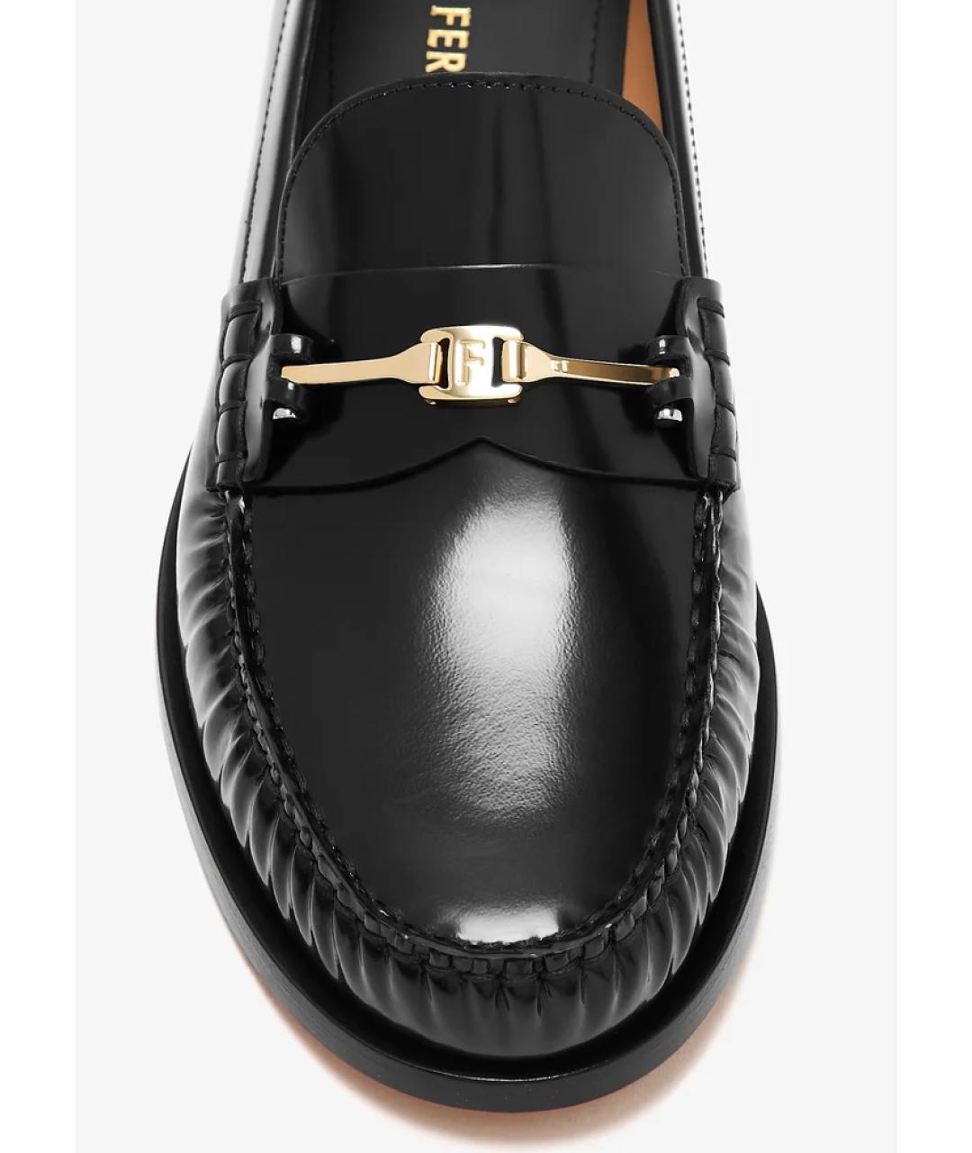 FERRAGAMO Черные кожаные лоферы, фото 4