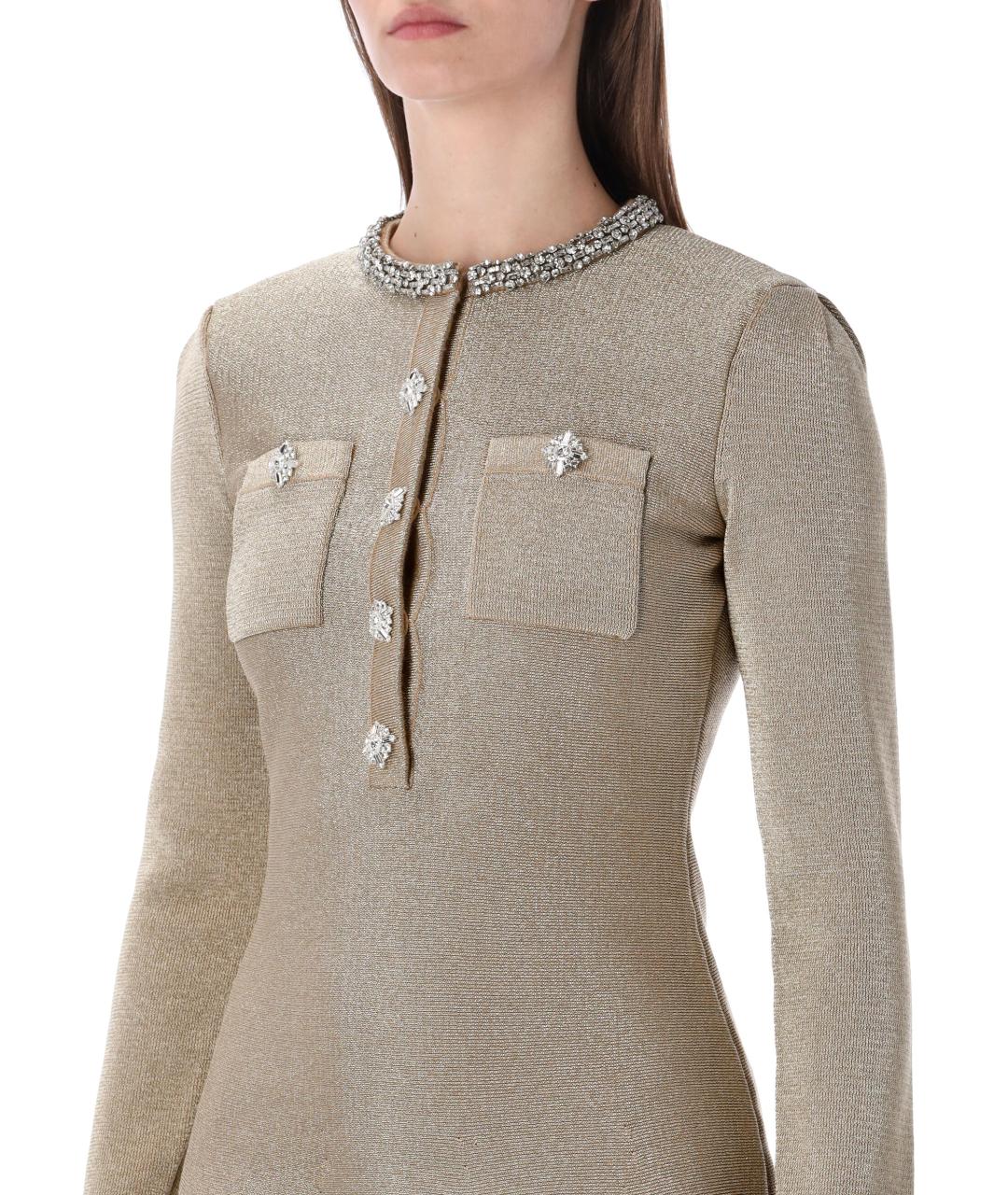 SELF-PORTRAIT Золотое хлопковое повседневное платье, фото 3