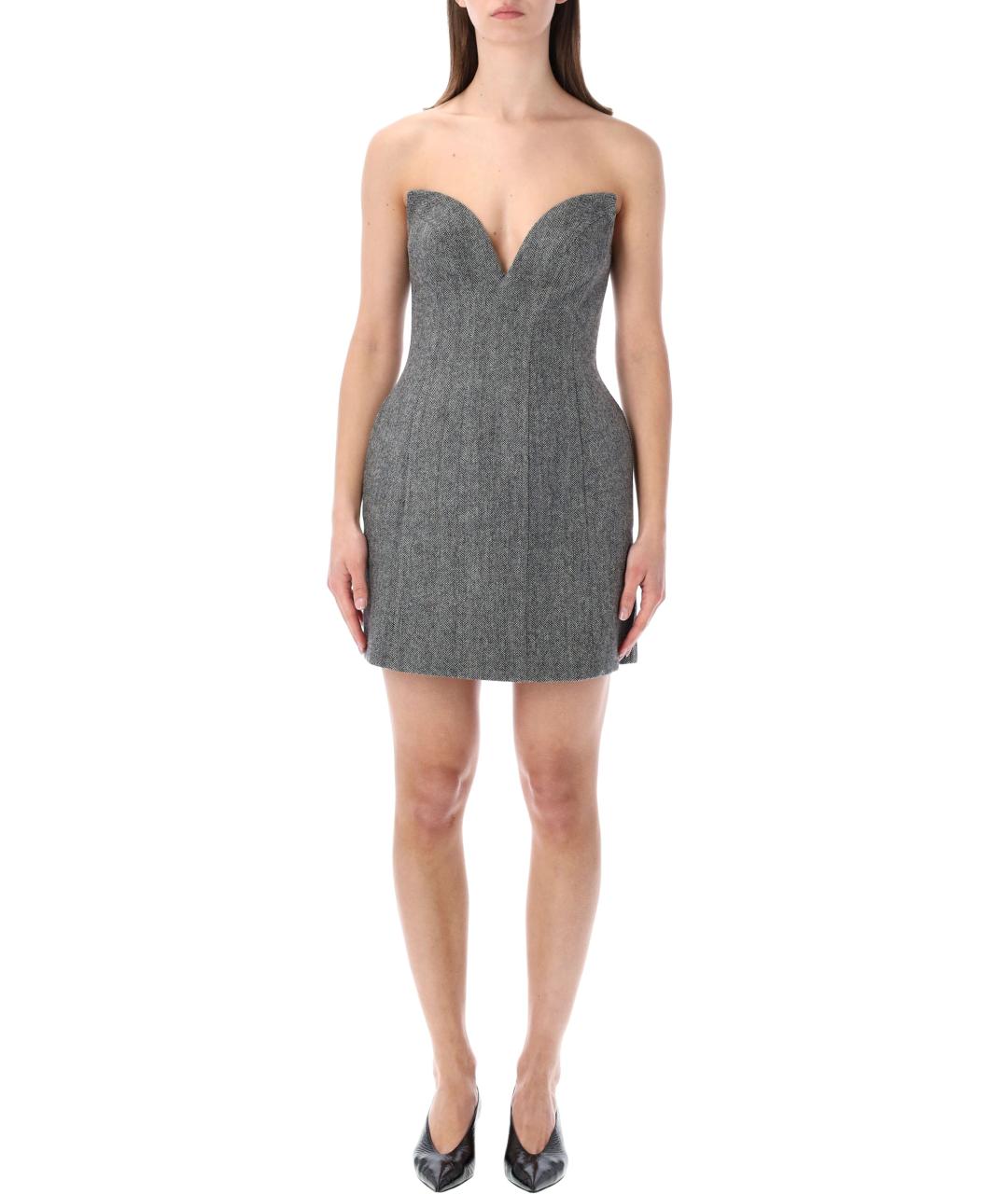 SELF-PORTRAIT Серое шерстяное повседневное платье, фото 4